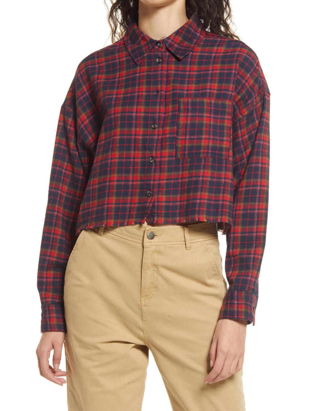 UO BDG Brendan Plaid Flannel Crop Top Long Sleeve Shirt Urban Outfitters Small